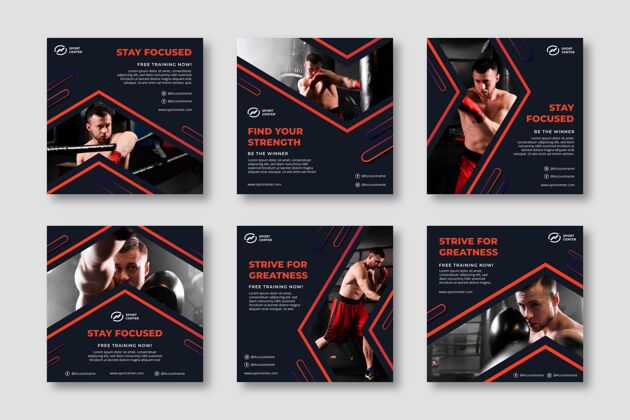 锻炼Gradientsportinstagram发布男性拳击手系列收集网页模板男人