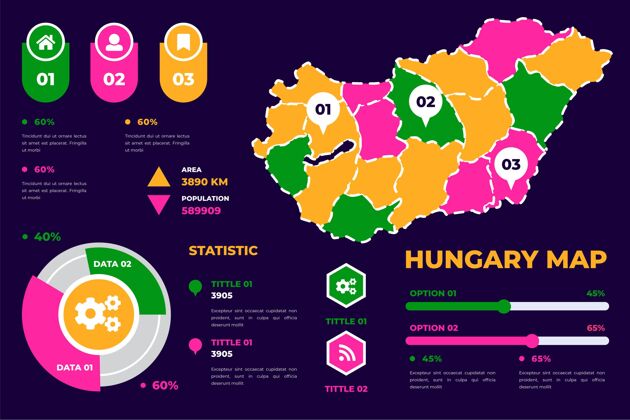 地形彩色线性匈牙利地图信息图制图模板国家