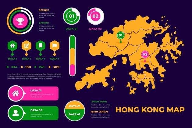 香港线性风格香港地图信息图表制图地形过程