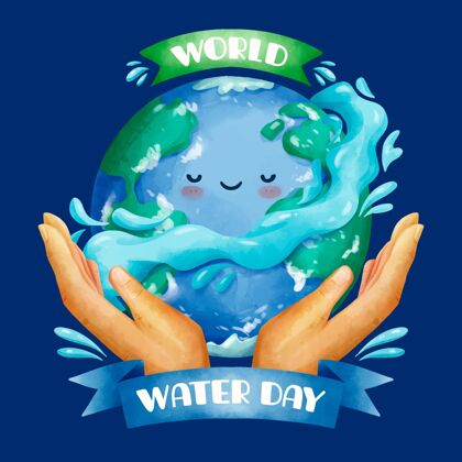 运动水彩画世界水日插图与手和行星国际手世界水日