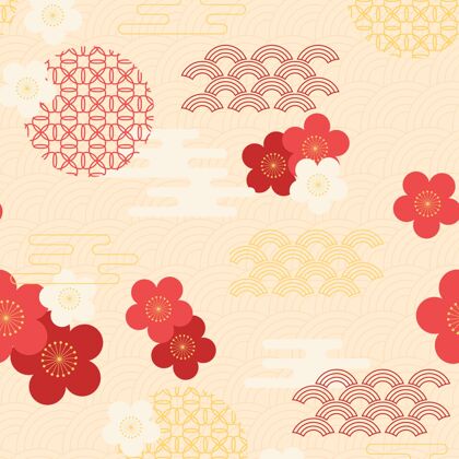 中国复古几何梅花图案花夏天樱花