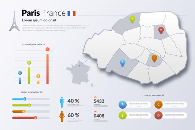 图表法国巴黎梯度地图信息图过程地图巴黎