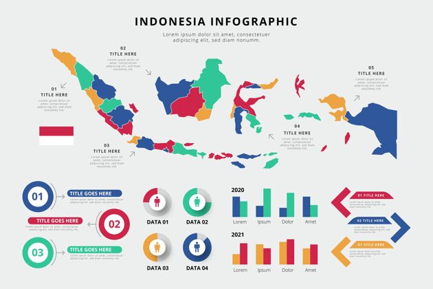 图表平面设计印尼地图信息图形模板图表增长印度尼西亚