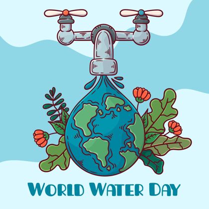 环境手绘环保世界水日保护地球世界水日