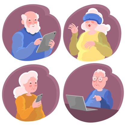 老年人祖父母使用各种数码设备年龄人物养老金