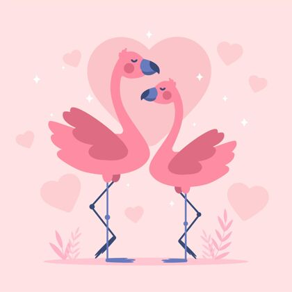 准备印刷平面设计情人节火烈鸟情侣动物浪漫浪漫