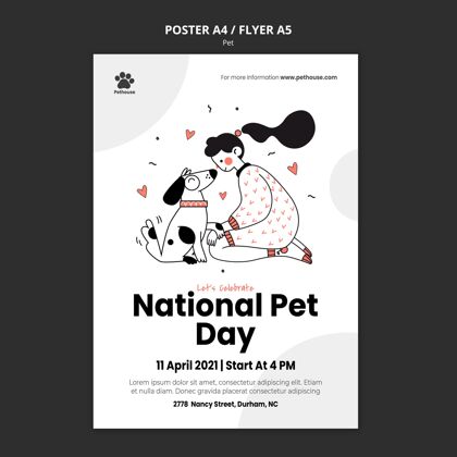 庆典垂直海报模板为全国宠物日与女主人和宠物女人宠物国内