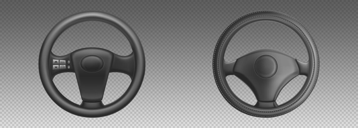 透明汽车方向盘 控制驱动和转向的汽车零件一套逼真的黑色真皮汽车方向盘转向三维圆