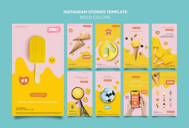 多彩大胆的色彩概念instagram故事模板快乐Instagram分类