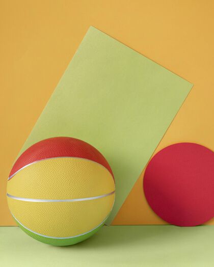 分心彩色篮球正面视图 带复印空间和纸张娱乐静物静物
