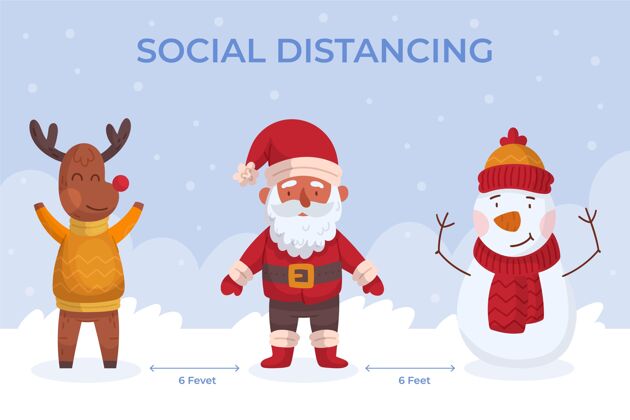 季节与圣诞人物的社会距离快乐社交距离传统
