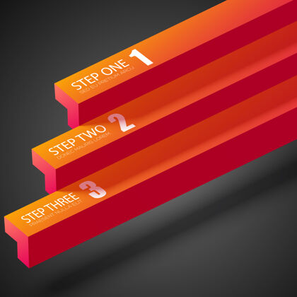 条纹网络商务信息图与橙色直条和黑暗的三个步骤流程形状互联网