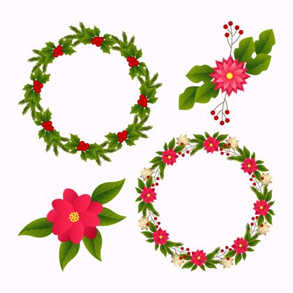 传统现实的圣诞花和花环收集圣诞花圈花圈节日