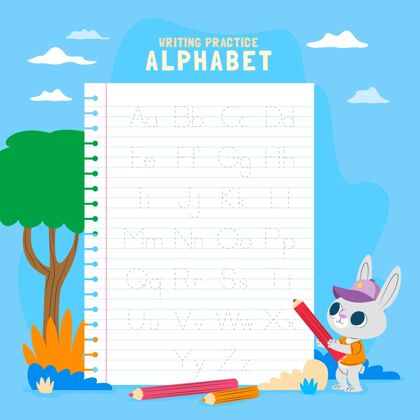 学习可爱的兔子字母跟踪模板创意词汇可爱