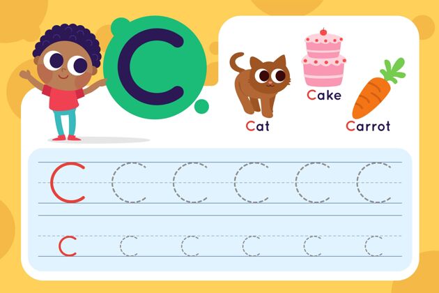 符号有猫和蛋糕的字母c工作表教学教育平面设计