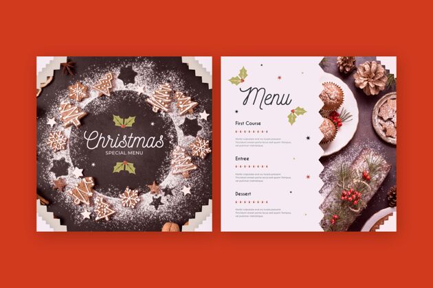 餐厅菜单圣诞菜单模板与照片餐厅图片快乐