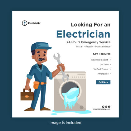 工程师为社会媒体寻找电工横幅设计紧急服务印度数字