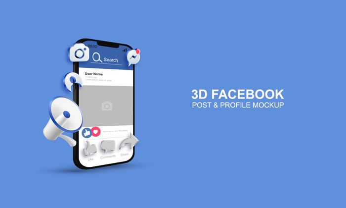 帖子移动模型上的3dfacebook帖子和个人资料脸谱媒体模拟