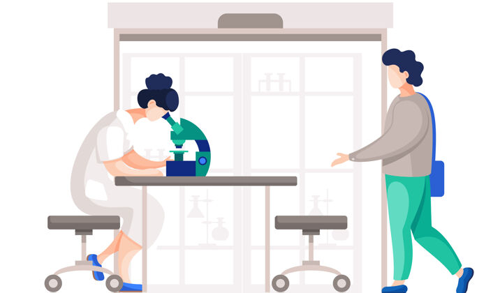 实验室他们实验室的专业化学家用显微镜在桌子上做不同的实验女人生物技术工作