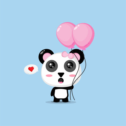 哺乳动物可爱的熊猫背着气球欢呼美丽气球