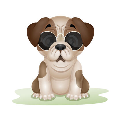 人物可爱的小狗帕格卡通隔离在白色狗小狗太阳镜