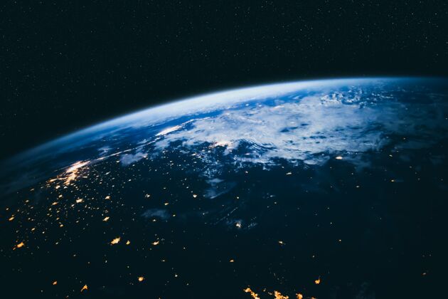 地球地球-地球-从太空看地球 显示真实的地球表面和世界地图大气层外太空天空