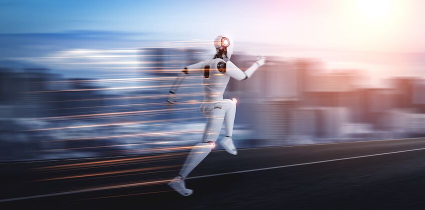智能运行机器人人形显示快速移动和活力跑步强大学习