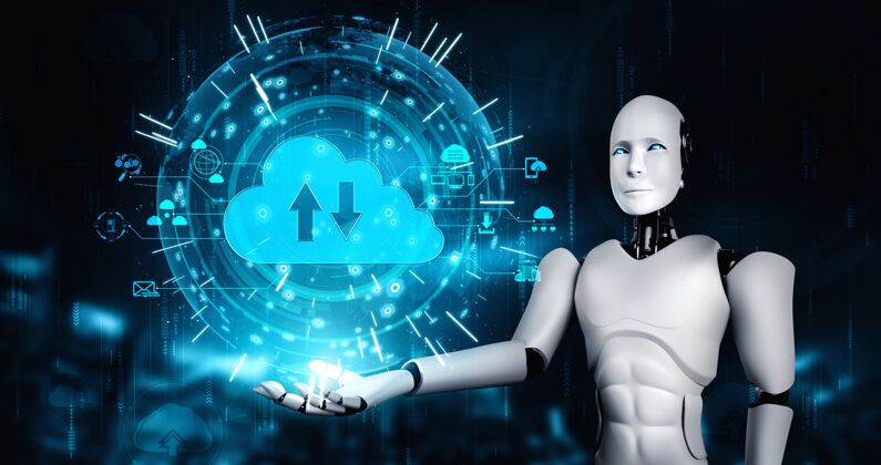 数据Ai机器人使用云计算技术将数据存储在在线服务器上虚拟全球商业
