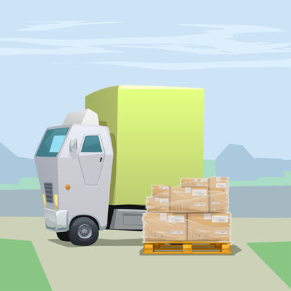 卡车卡车上有很多纸箱包裹 托盘上用弹性薄膜包裹薄膜订单交货