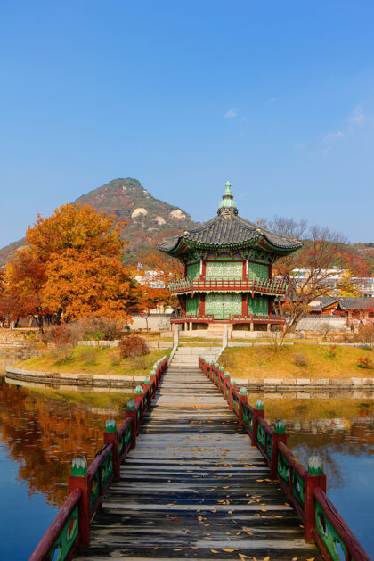 首尔韩国首尔庆功宫的秋天大门亚洲光华门