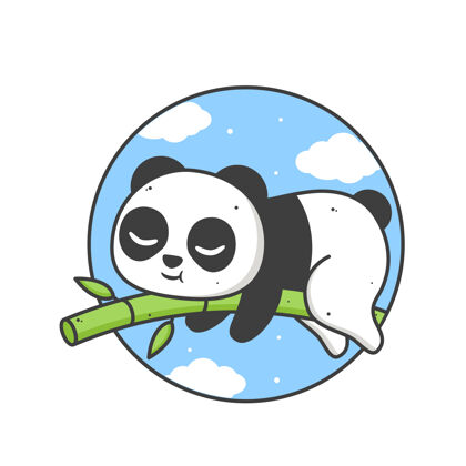 树叶睡在竹子里的可爱熊猫睡眠胖乎乎的树