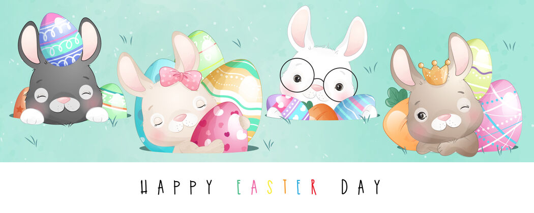 卡片可爱的涂鸦兔复活节快乐兔子复活节快乐手绘