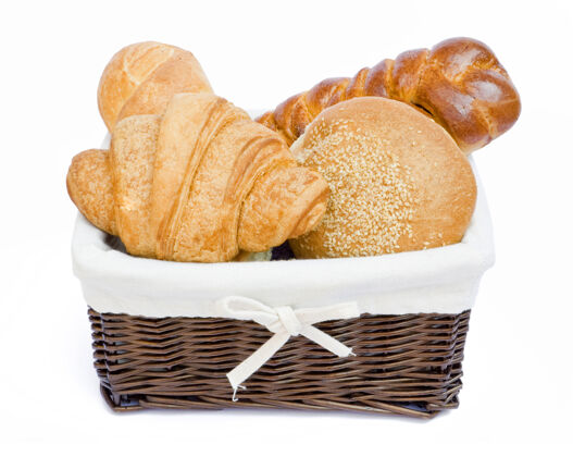 物体在白色的篮子里放着新鲜的烤面包卷美食丸健康
