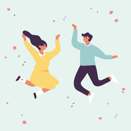 欢呼快乐情侣跳插画设计男人女人女人