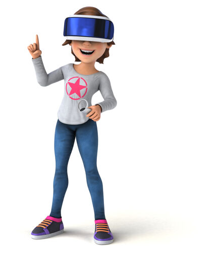 Vr一个戴着vr头盔的少女的有趣插图游戏网络体验