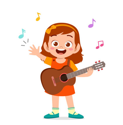 节日可爱的小女孩在音乐会上弹吉他吉他女孩幼儿
