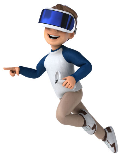现实有趣的三维卡通儿童与虚拟现实头盔插图虚拟游戏网络