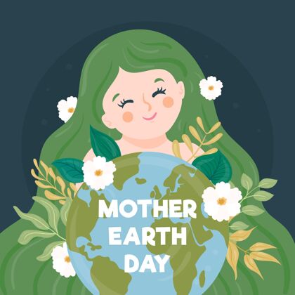 生态系统手绘地球母亲节插图动物地球母亲日意识