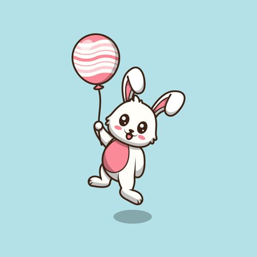 动物可爱的复活节兔子拿着鸡蛋气球卡通插图庆祝季节复活节