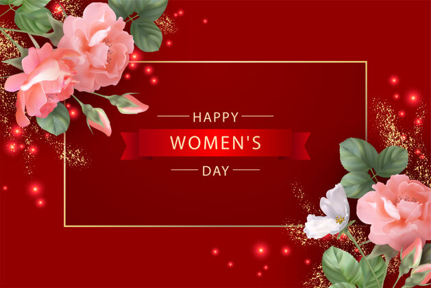 女人金色镜框和美丽玫瑰的妇女节妇女节快乐国际