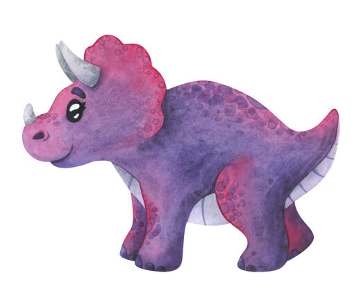 侏罗纪紫色三角龙隔离在白色动物恐龙史前