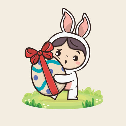 可爱复活节快乐可爱的兔子插图可爱吉祥物标志寻蛋