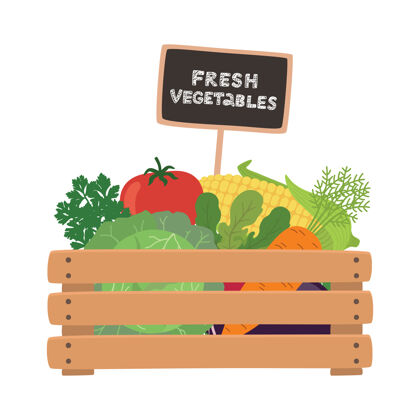 素食木箱里的有机农场蔬菜插图隔离在白色背景上农业农产品花园