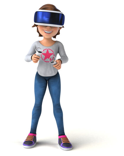 头盔一个戴着vr头盔的少女的有趣插图眼镜青少年虚拟