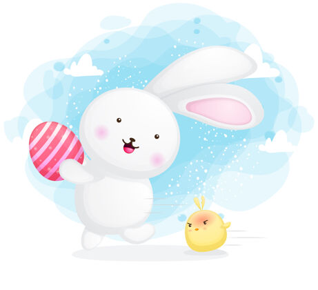 兔子可爱的兔子与愤怒的小鸡举行复活节彩蛋卡通卡通云传统