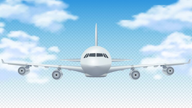 旅行飞行平面真实在蓝天上飞行的3d飞机引擎商业航空
