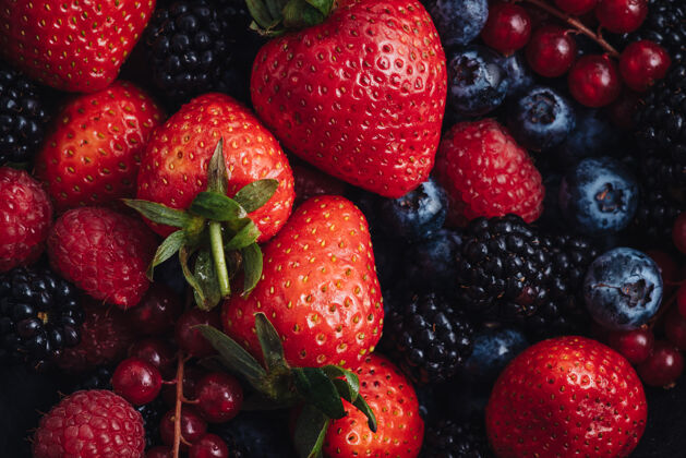 新鲜混合新鲜的生浆果和水果 健康饮食蓝莓抗氧化剂分类