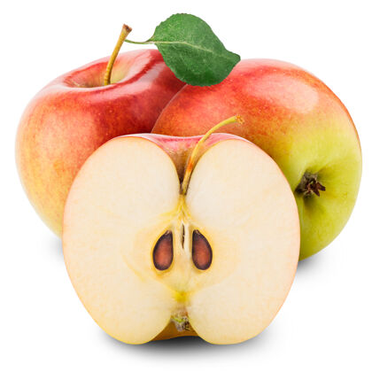 提神红苹果和白墙上的半个苹果纯净营养锋利