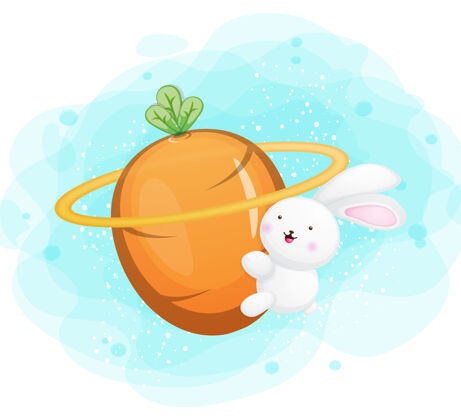 兔子可爱的小兔子拥抱胡萝卜星球人物装饰叶子