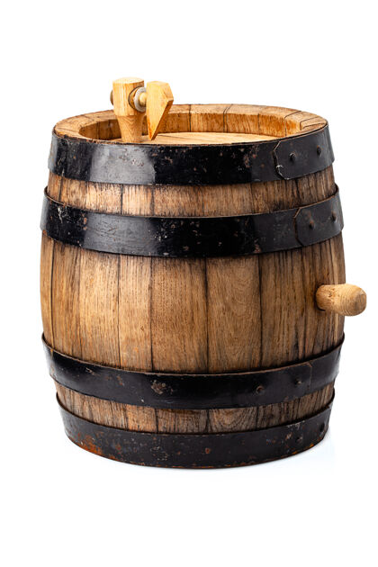 葡萄酒木桶为酒精饮料含有隔离的白色背景棕色架子酒精
